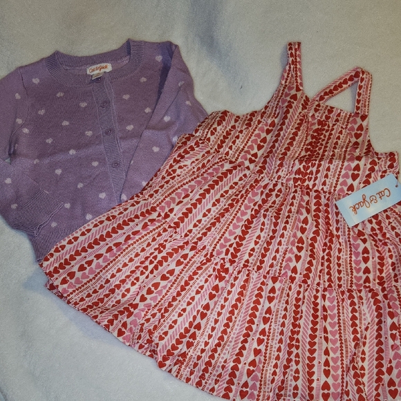 Cat & Jack Other - Cat & Jack, Toddler Spring Valenteins Purple Cardigan and Heart Pattern Dress